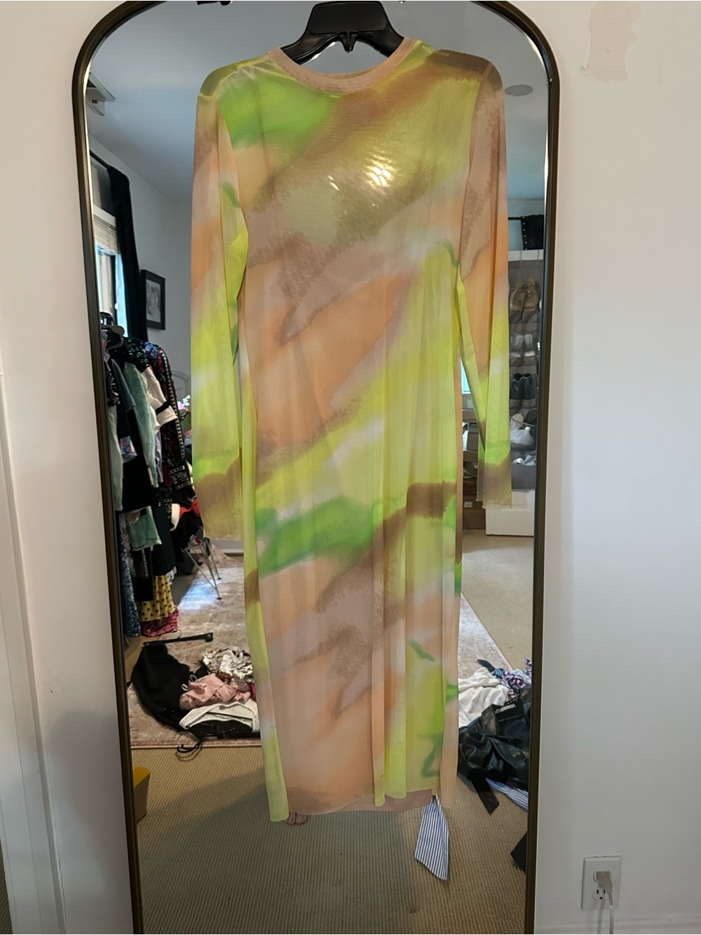 AFRM Neon Lime and Peach Tie-Dye Sheer Maxi Dress
